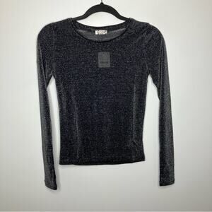 NWT FREE PEOPLE INTIMATELY Metallic Long Sleeve Top Black XS